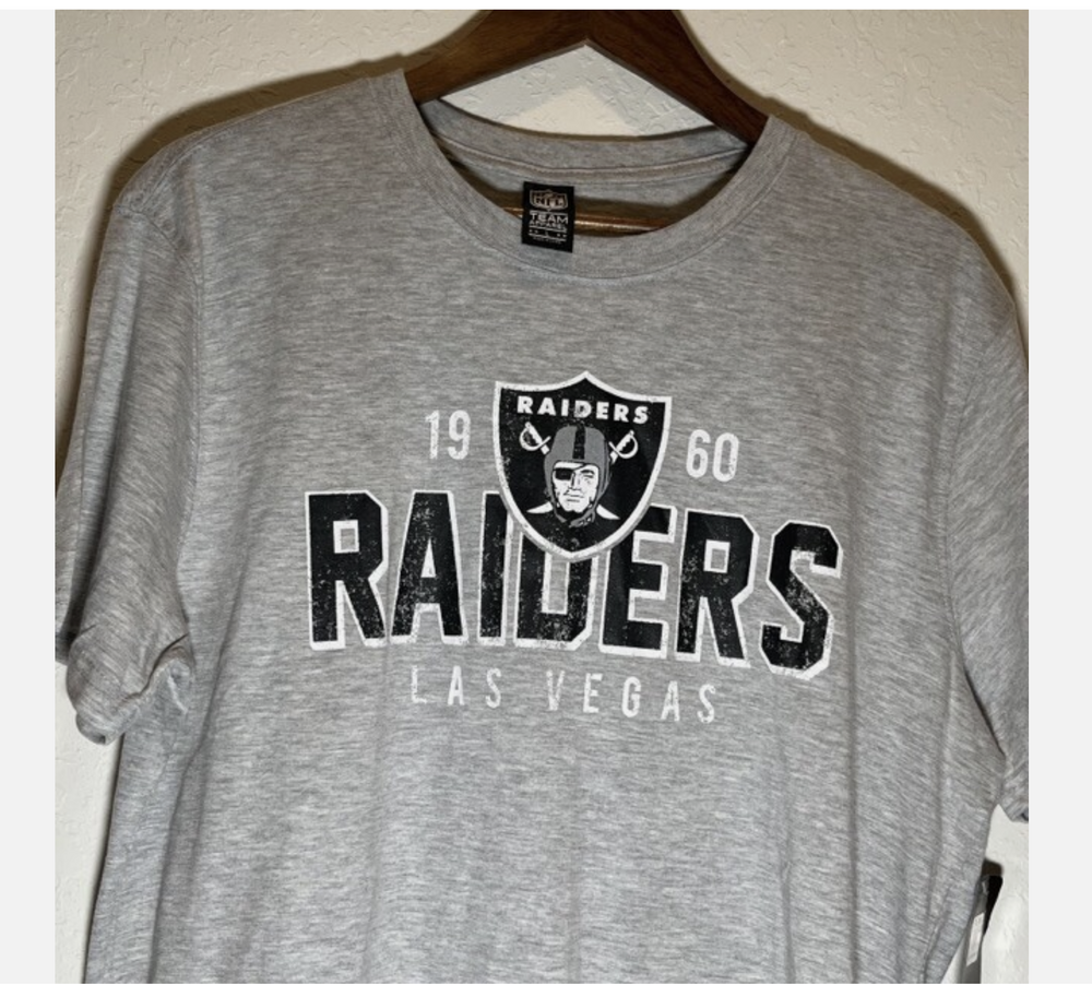 NFL Team Apparel Shirt Mens L Gray Las Vegas Raiders Crewneck Cotton Blend